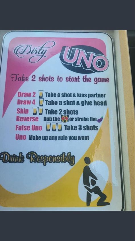 Dirty Games, Drinking Games For Couples, Drunk Games, Uno Game, Alcohol Games, Couples Game Night, Diy Party Games, Adult Game Night, Drinking Card Games