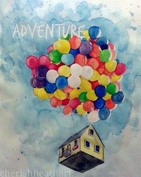 Adventure watercolor Up Pixar, Up The Movie, Up Movie, Disney Drawing, Disney Up, Art Painting Tools, Watercolor Paintings For Beginners, Watercolor Projects, Cat Air