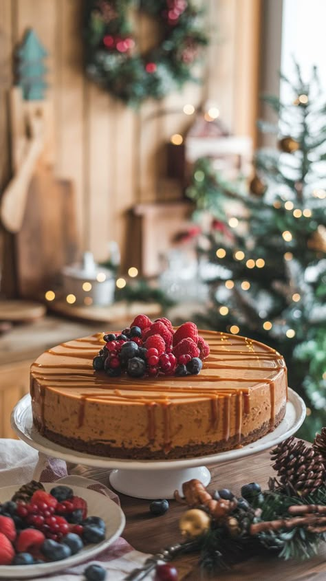 Easy Gingerbread Cheesecake, Ginger Bread Cheesecake, Dessert With Caramel, Thanksgiving Desert, Christmas Cheesecake Recipes, Festive Holiday Desserts, Salted Caramel Bars, Perfect Christmas Dessert, Gingerbread Pancakes