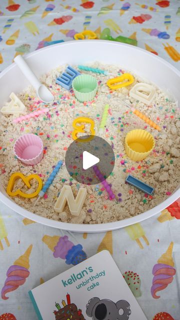 Pervin on Instagram: "Birthday themed sensory play with cloud dough 🎂

Only two ingredients for this amazing sensory base:
- 6 cups of flour
- 1 cup of vegetable oil

That’s it! So easy and quick (well depends on how long you spend mixing them - apparently I took a looong time, which I noticed as I was editing the video 😄)

Mr 2 is about to turn 3 in a couple days, so yesterday afternoon I set up this birthday play tray for him and both him & Mr 5 enjoyed it for nearly two hours! 🙌🏻

I’m now convinced cloud dough is their favourite base - they kept telling me how fun this texture was (apparently it was even better than our dirt) and they actually played in the same spot for a really long time, which is rare for my boys 🤩

We used @inspiremyplay recipe this time and it turned out so so Sensory Stations For Birthday Party, Birthday Party Sensory Play, Birthday Sensory Table, Christmas Sensory Bin Toddlers, Birthday Sensory Bin, Preschool Alphabet Book, Cloud Dough, Preschool Alphabet, Birthday Activities