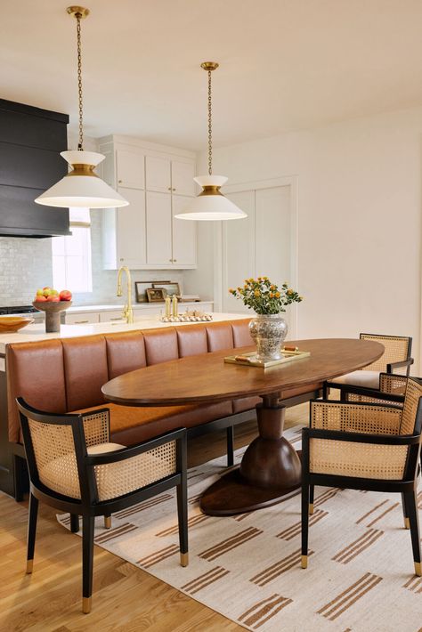 Our Banquette Kitchen Island Remodel • BrightonTheDay Long Kitchen And Dining Room Layout, Kitchen Island Banquette, Kitchen Island Remodel, Kitchen Island Booth, Banquette Kitchen, Butler Kitchen, Island Remodel, Banquette Ideas, Banquette Dining