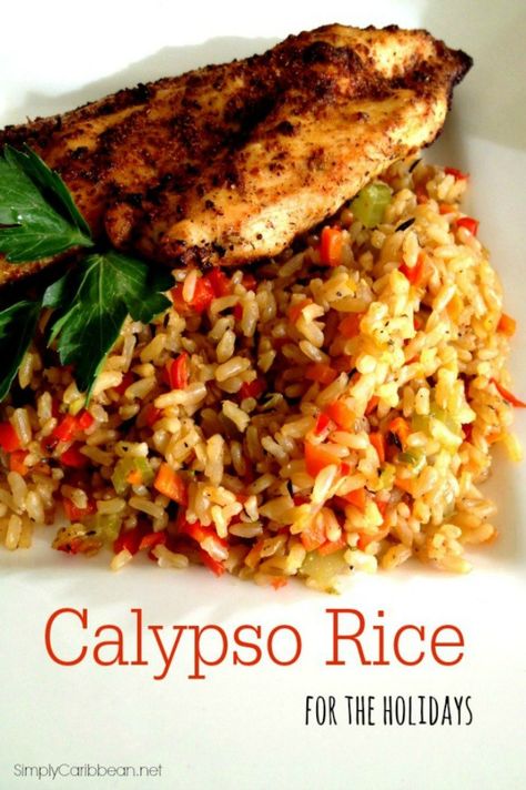 Caribbean Sides Dishes, Caribbean Lunch Ideas, Caribbean Christmas Dinner, Carribean Rice Recipes, Carribean Side Dishes, Calypso Rice Recipe, Caribbean Christmas Food, Calypso Rice, Carribean Food