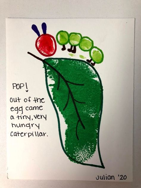 Berry Handprint Craft, Eric Carle Handprint Art, Rainforest Handprint Craft, Very Hungry Caterpillar Footprint Art, Hungry Caterpillar Footprint Craft, Fun Handprint Art, Arts And Crafts Infants, Baby Animal Art Preschool, D Is For Footprint Craft