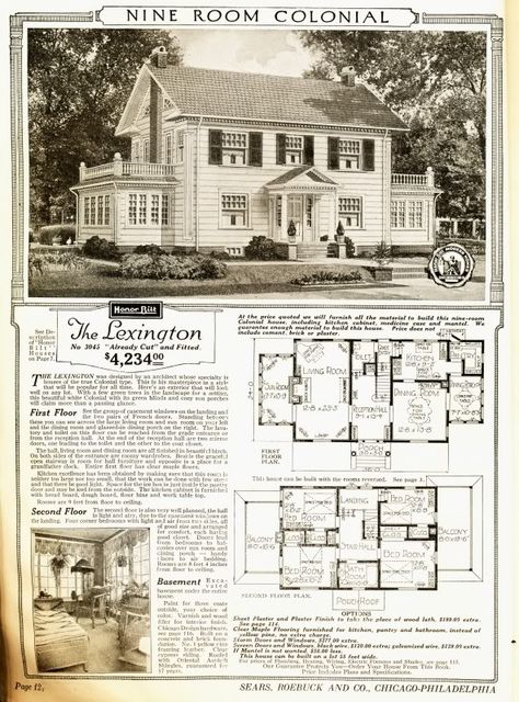 Sears House Plans, Sears Catalog Homes, Sears Kit Homes, Vintage Floor Plans, Center Hall Colonial, Colonial House Plans, Vintage House Plans, Colonial Style Homes, Interior Vintage