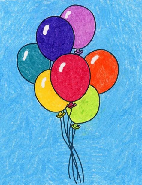 Ballon Drawing, How To Draw Balloons, Basic Drawing For Kids, Balloon Painting, Easy Drawings For Kids, How To Make Drawing, Oil Pastel Drawings, Drawings For Kids