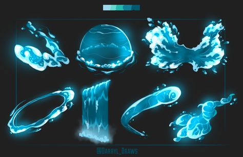 ArtStation - Spell VFX Concepts, Darryl Cokes II Element Art Drawings, Ice Power Concept Art, Water Abilities Art, Water Magic Reference, Super Powers Art Water, Water Magic Drawing, How To Draw Powers, Water Manipulate Power, Drawing Powers Effect