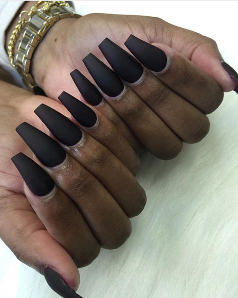 Black Matt Nail Designs, Black Matte Nails Coffin, Black Design Nails, Nails With Black Tips, Removing Cuticles, Matte Nails Coffin, Black Matte Nails, Nails Coffin Shape, Nails With Black