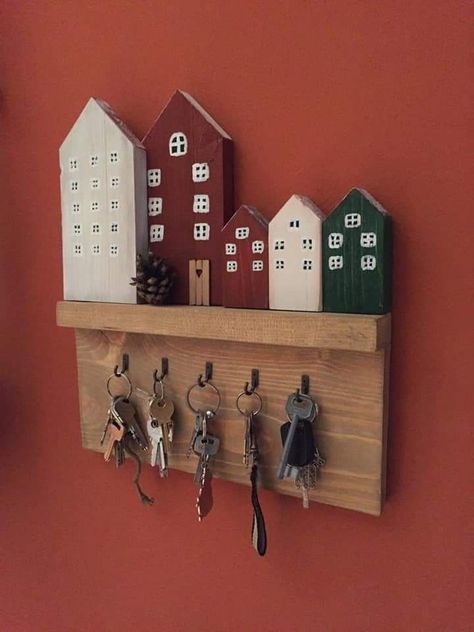 Key storage ideas entryway - key holder - entryway key holder ideas - key rack - key holder diy - key holder ideas - diy key holder - key chains - keychain - key chains diy - keychains - key chains aesthetic - beaded keychains - keychain aesthetic ideas -aesthetic keychain - diy keychain - cute keychain key hanger ideas Key holder ideas creative car key aesthetic Car keys aesthetic interior design home decor wall design entryway ideas Keyholders Diy, Small Wooden Houses Craft, Key Holder Ideas, Wooden House Decoration, Entryway Key Holder, Key Holder Diy, Small Wooden House, Wooden Key Holder, Key Holders