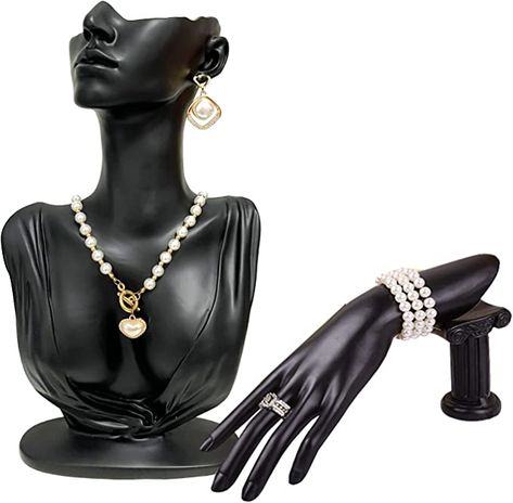 Amazon.com: Papinimo Black Resin Jewelry Mannequin Bust Necklace Display Earring Pendant Chain Display Stand Model Holder for Shows Selling Home Decor : Clothing, Shoes & Jewelry Jewellery Mannequin, Velvet Necklace, Earring Display Stands, Small Necklace, Jewelry Box Diy, Necklace Organizer, Golden Necklace, Necklace Display, Earring Display