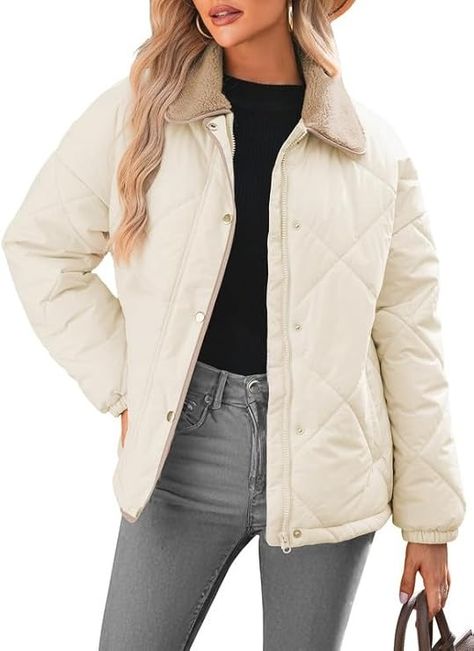 Dokotoo Womens Winter Quilted Jackets for Women 2024 Trendy Warm Puffer Padded Long Sleeve Quilted Outerwear Jacket Casual Thicken Winter Coats with Pockets Apricot Large at Amazon Women's Coats Shop Quilted Jackets For Women, Fuzzy Coat, Womens Quilted Jacket, Down Puffer Jacket, Quilt Jacket, Fall Jackets, Warm Coat, Short Coat, Outerwear Coats