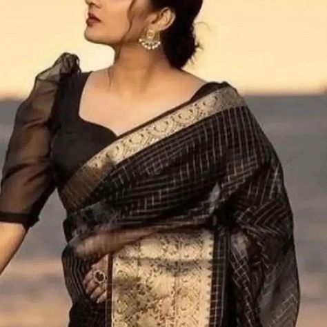 Blouse Design Fancy, Blouse Designs Fancy, Silk Saree Blouse Design, Aditi Ravi, Long Length Blouse, Blouse With Puff Sleeves, Puff Sleeves Blouse, Netted Blouse Designs, Blouse Designs High Neck