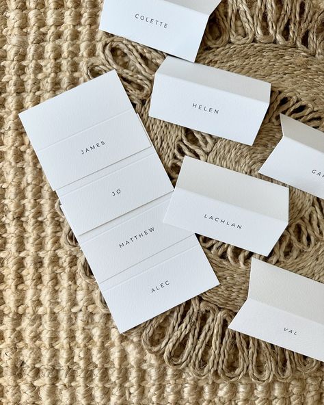 Let’s talk place names… minimalistic and classic or something more bold? Either way it’s all about what fits you and your day. I love working with each of you to create something new and bespoke, so when one of my recent bride’s asked for a classic folded card, printed in a matching font to her stationary… That’s what we did! 💫 Name Table Cards, Hens Party Invitations, Plate Setting, Simple Table Settings, Wedding Place Names, Table Name Cards, Table Name, Wedding Plates, Follow Us On Social Media