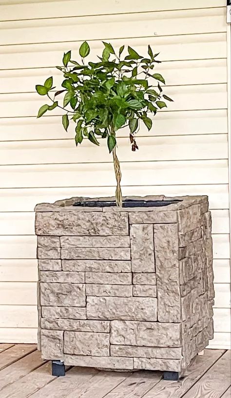 Easy Porch Makeover Using Stone:Planter Boxes | Hometalk Stone Planter Ideas, Landscaping Cheap, Front Door Curb Appeal, Backyard Landscapes, Patio Garden Ideas, Stone Planter, Deck Planters, Stone Step, Front Porch Makeover