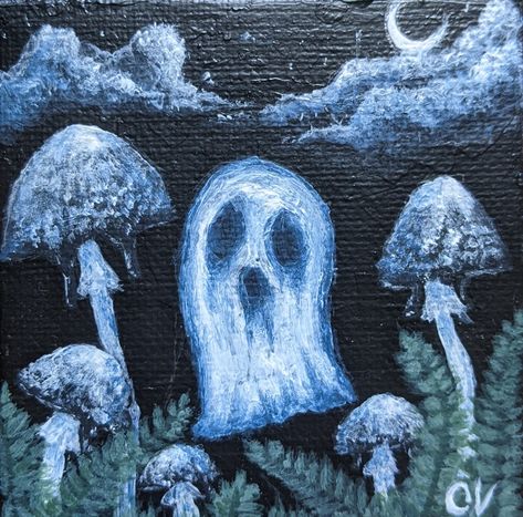 Acrylic Mini Canvas Painting by IdyllicallyCalm Supernatural Painting, Acrylic Mini Canvas, Ghost Painting, Art Account, Doodles Art, Spooky Ghost, Easy Drawing, Mini Paintings, Mini Canvas