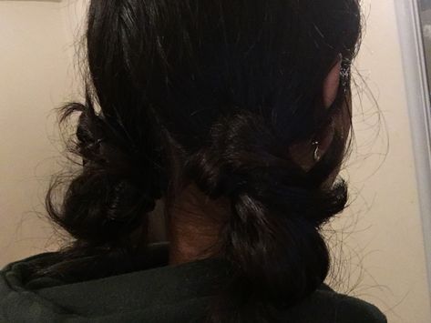 #hair #hairstyles #hairstyleideas #hairstylesforshorthair Low Space Buns Aesthetic, Space Buns With Edges, Low Space Bun Hairstyles, Heartless Hairstyles For Short Hair, Low Space Buns Long Hair, Low Space Buns Short Hair, Mini Buns Hairstyles, Space Buns Low, Low Buns For Long Hair