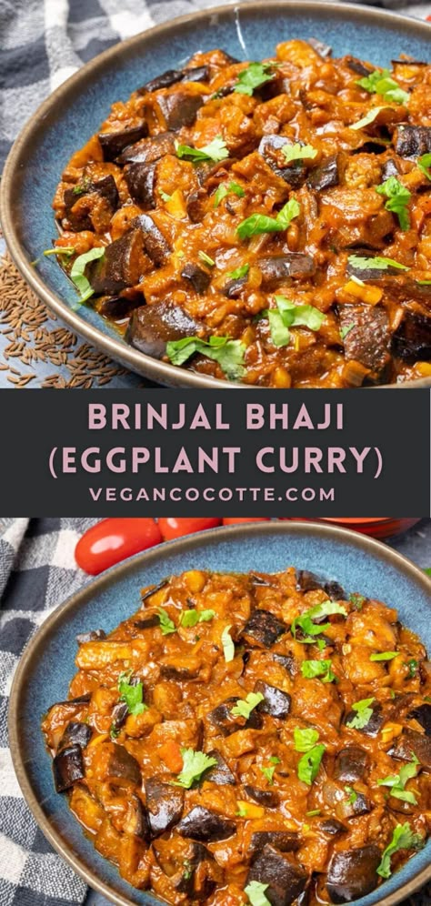 Eggplant Chickpea Curry, Frozen Eggplant Recipes, Zucchini Eggplant Recipes, Eggplant Recipes Indian, Brinjal Bhaji, Eggplant Zucchini Recipes, Indian Eggplant Recipes, Curry With Eggplant, Baingan Masala