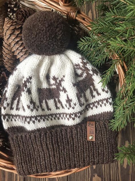 Moose braun hat Knitting pattern by Evvash Fair Isle Hat Pattern, Moose Hat, Moose Pattern, Colorwork Knitting Patterns, Fair Isle Hat, Hats For Kids, Patterns For Kids, Colorwork Knitting, Hat Knitting Pattern