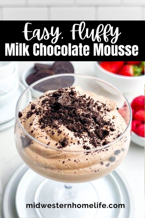 This easy Milk Chocolate Mousse recipe is smooth and silky with a light, fluffy texture and takes under 10 minutes to make with 4 simple ingredients. No double boiler, no eggs. Perfect dessert for last-minute entertaining or emergency chocolate cravings. Instant Chocolate Mousse, Easy 15 Minute Desserts, No Egg Chocolate Mousse, 10 Minute Desserts Easy, Easy Chocolate Mousse Recipe 2 Ingredients, Mousse Recipes Desserts, Milk Chocolate Mousse Recipe, Recipes Using Milk, Chocolate Pudding Mousse