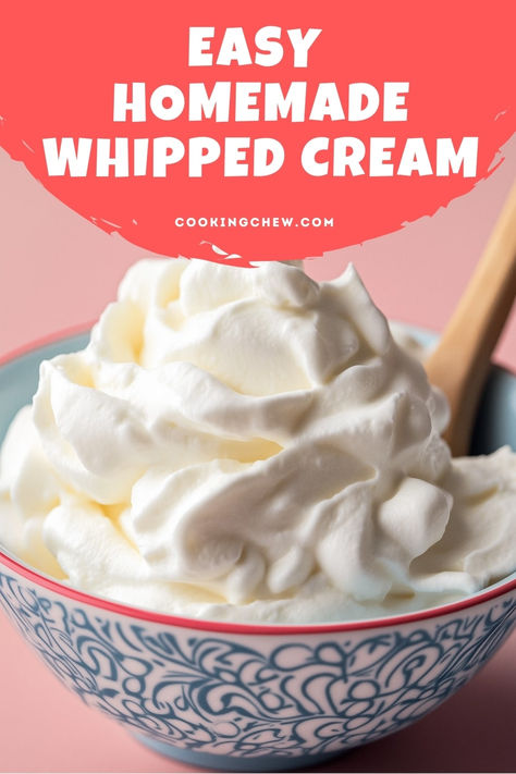 Easy Homemade Whipped Cream How To Make Whipped Topping, Whip Cream With Heavy Cream, Homemade Whipped Cream Without Heavy, How To Whip Heavy Cream, Whip Topping Homemade, Make Whipped Cream With Heavy Cream, Perfect Whipped Cream Recipe, Small Batch Whipped Cream, Homemade Whipped Cream With Heavy Cream