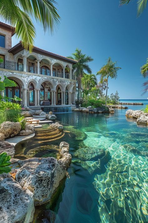 Mansion On The Water, Beach House Mansion, Mansion On The Beach, Summer Mansion, Pretty Places To Travel, Villa Am Meer, Mermaid House, Villa In Italy, Coconut Aesthetic