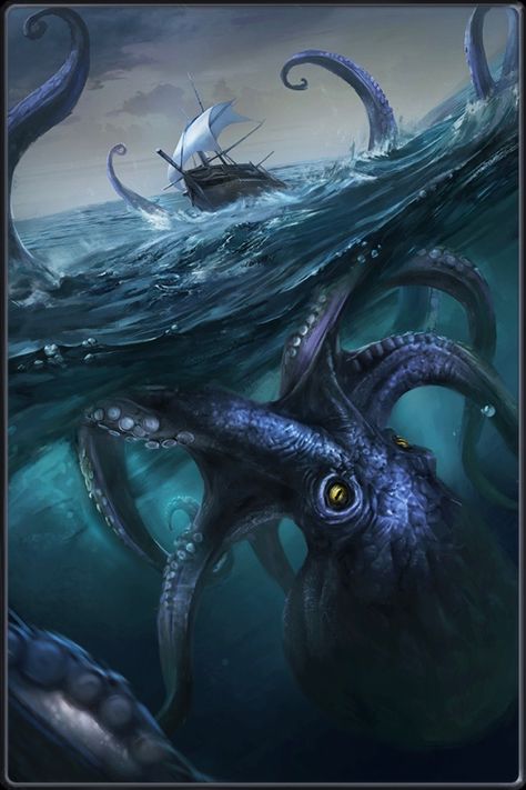 The Kraken Art, Fantasy Sea Art, Deep Sea Monsters, Kraken Sea Monster, Sea Monster Art, Ocean Monsters, Kraken Tattoo, Kraken Art, Sea Beast