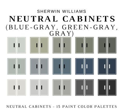 The PDF contains EVERYTHING you need to KNOW about Sherwin Williams NEUTRAL KITCHEN CABINET, BATHROOM VANITY, or BUILT-IN SHELVES Paint Colors! It includes a list of 15 complementary Sherwin Williams NEUTRAL CABINET Paint Colors (green-gray, blue-gray, navy blue, gray, black) that will best work in a home. This is a PREPACKAGED Color Palette Selection Listing that includes the Sherwin Williams complementary color recommendations of those cabinets with respect to HARDWARE options, BACKSPLASH TILE Grey Kitchen Cabinets With Black Granite, Sage Blue Kitchen Cabinets, Kitchen Cabinet Colors Dark Bottom Light Top, Green Colored Kitchen Cabinets, Mindful Grey Kitchen Cabinets, Mitch Cabinet Colors, Painted Cabinets With Black Hardware, Fill In Above Kitchen Cabinets, Comfort Gray Sherwin Williams Kitchen Cabinets