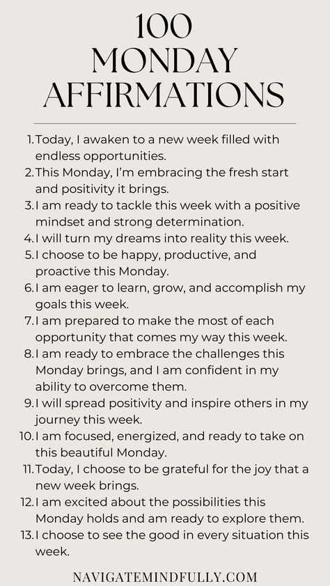 Monday affirmations Mantra For The Week, New Week Affirmation Quotes, Week Affirmation, Weekly Affirmations, Productivity Affirmations, New Week Affirmation, Monday Affirmations, Motivation Monday, Start Of The Week Affirmation