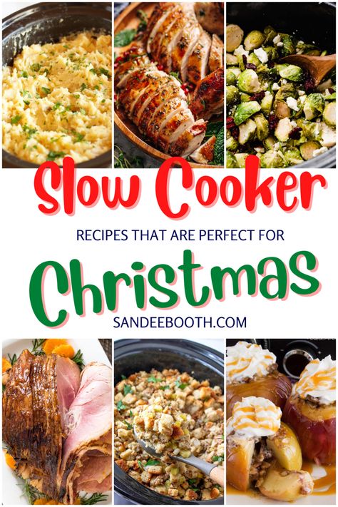 Slow cooker Christmas recipes Crock Pot Meals For Christmas, Crock Pot Entrees, Slow Cooker Finger Food, Xmas Crockpot Recipes, Christmas Pot Luck Ideas Crock Pot, Christmas Dinner Ideas Slow Cooker, Slow Cooker Christmas Sides, Christmas Crockpot Recipes Appetizers, Christmas Chicken Crockpot Recipes