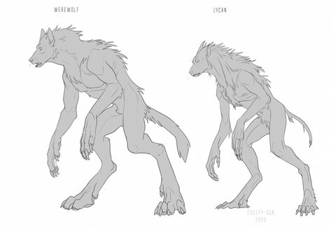 Werewolf Feet Drawing, Werewolf Drawing Tutorial, Werewolf Legs Reference, Wolf Legs Reference, Werewolf Transformation Reference, Werewolf Base Pose, Werewolf Base Drawing, Feral Human Poses, Werewolf Side View