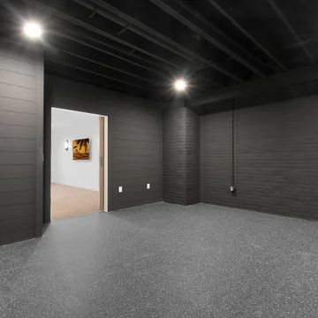 75 Multiuse Home Gym with Black Walls Ideas You'll Love - October, 2023 | Houzz Garage Gym Ideas Black Walls, Black Home Gym Interior, Black Walls Home Gym, Home Gym Black Ceiling, Black Wall Home Gym, Home Gym Dark Walls, Black Garage Walls, Black Garage Interior Walls, Home Gym Color Scheme