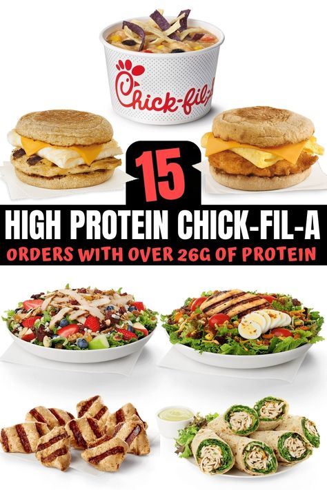 15 High Protein Chick-fil-A Options with Over 26g of Protein High Protein Meals Fast Food, High Protein Restaurant Meals, High Protein Low Carb Fast Food Options, High Protein Low Calorie Fast Food, Chick Fil A Healthy Options, Healthy Chick Fil A Order, Bariatric Fast Food Options, High Protein Fast Food Options, High Protein Foods Recipes