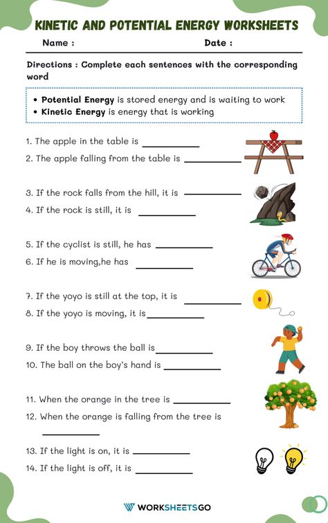 Energy Worksheets, Potential And Kinetic Energy, Science Energy, Phonics Puzzles, Kinetic And Potential Energy, Types Of Energy, What Is Energy, Kindergarten Classroom Decor, Sound Energy