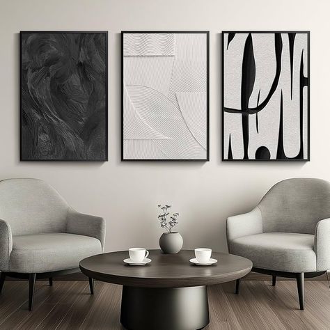 Amazon.com: Framed Black and White Abstract Wall Art for Living Room, 3-Piece Modern Canvas Black & White Art Work Wall Decor, Minimalist Abstract Textured Painting Prints Wall Decoration for Bedroom Home Office 16x24 Inch: Posters & Prints Black Grey Neutral Living Room, Living Room Texture, Room Texture, Art Work Wall, Paintings For Bedroom, Headboard Art, Black And White Wall Decor, White Abstract Wall Art, Home Office/guest Room