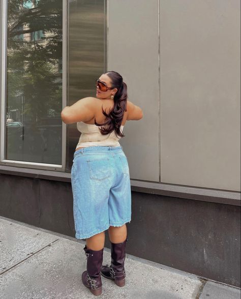 as big girls we know it can be hard finding all the “baggy” trends, but I’m loving these target denim shorts !! Paired them with this super flattering miaou corset and some fun amazon earrings/boots. baggy shorts, corset, summer outfit, trendy outfit, streetwear, street style, nyc, plus size, plus size fashion Follow my shop @emma.arletta on the @shop.LTK app to shop this post and get my exclusive app-only content! #liketkit #LTKcurves #LTKstyletip #LTKshoecrush @shop.ltk https://liketk.it/ Emma Arletta Outfits, Jorts Outfit Plus Size, Plus Size Festival Outfit Summer, Baggy Denim Shorts Outfit, Corset Summer Outfit, Big Shorts Outfit, Baggy Jeans Plus Size, Plus Size Baggy Jeans, Baggy Shorts Outfit