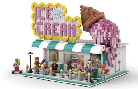 Hello!I have always wanted to build something that stands out from the rest, I love representative buildings and icons, so when I had the idea of ... Lego Ice Cream, Giant Ice Cream, Lego Shop, Micro Lego, Lego Buildings, Shop Lego, Minecraft Building Ideas, Cream Aesthetic, Whip It