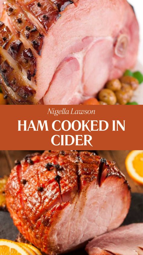 Nigella Ham Cooked In Cider Roast Ham Recipes, Christmas Gammon Recipes, Christmas Gammon, Baked Gammon, Xmas Ham, Nigella Recipes, How To Cook Gammon, Slow Cooker Gammon, Slow Cooked Ham