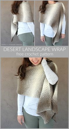 Desert Landscape Wrap Crochet Pattern | Hooked on Homemade Happiness Free Crochet Wrap Patterns, Crochet Desert, Wrap Crochet Pattern, Scarfie Yarn, Crochet Wraps, Crochet Poncho Free Pattern, Crochet Wrap Pattern, Landscape Pattern, Crochet Shawl Pattern