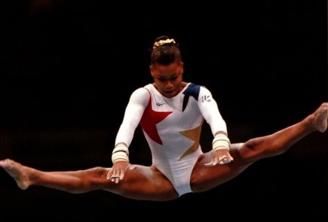 Worn by American gymnast, Dominique Dawes during the All Around Competition held on the 25th of August 1996. Dominique placed sixth in the Qualification period of the competition and finished seventeenth in the Final with a score of 38.318. Trinity Thomas Gymnast, Dominique Dawes, Dominique Dawes Gymnastics, Livvy Dunne Gymnastics, Ian Gunther Gymnastics, Gymnast On Beam, Gymnastics Girls, Usa Gymnastics, Gymnast