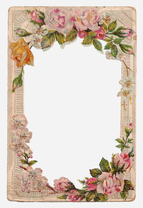 Printable Frames, Flower Frame Png, Foto Transfer, Transparent Flowers, Rose Frame, Antique Images, Vintage Picture Frames, Images Vintage, Printable Stationery