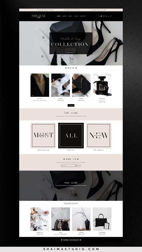 Web Design-Templates & Layouts Luxury Branding Aesthetic, Black And White Website Design, Store Installation, Luxury Website Design, Black Website, Website Design Inspiration Business, Health Website, Fashion Website Design, Boutique Website