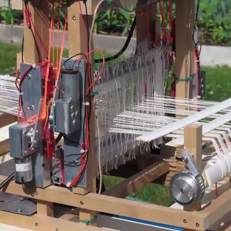 One Man, A  Raspberry Pi, and a Formerly Hand Powered Loom | Hackaday Diy Knitting Machine, Tech Projects, Cloth Making, Creative Technology, Build Plans, Spinning Wheels, Keep Quiet, Weaving Loom, Spinning Fiber