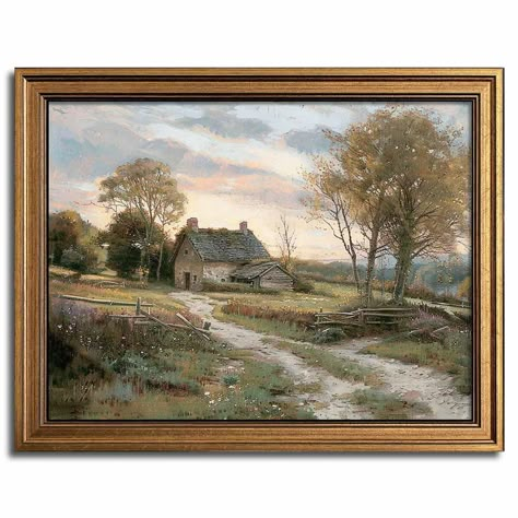 PRICES MAY VARY. Size: This framed wall art is 9.5x12inch overall, making it perfect for small spaces in your house, such as farmhouse decor wall art, living room kitchen bedroom wall decor. Framework: This vintage wall art comes with a gold picture frame that adds a touch of classical to your home decor. Product quality: The canvas of this landscape picture wall art is made of high-quality material that is scratch-resistant and wear-resistant. The inks used are also of high quality, ensuring th Off Center Wall Decor, Vintage Gold Decor, Antique Cottage Decor, Modern Grandma Decor, English Cottage Interiors Living Rooms, Warm Interior Design Cozy Living Rooms, Large Empty Wall Ideas Living Rooms, Warm Earthy Living Room, Vintage English Cottage Interiors