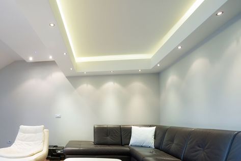 Recessed Ceiling Lighting, Cove Lighting Ceiling, Boxed Ceiling, Den Lighting, Plasterboard Ceiling, Cove Light, Led Ideas, Cove Ceiling, Led Lighting Ideas