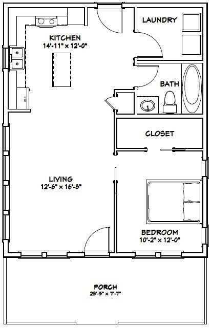 24X30 HOUSE -- 1 Bedroom 1 Bath -- PDF Floor Plan -- 720 sq ft -- Model 2B $29.99 - PicClick 1 Bedroom House Plans, Plan Garage, One Bedroom House, 1 Bedroom House, Block House, Granny Flats, Cabin Floor Plans, Small House Floor Plans, Apartment Floor Plans