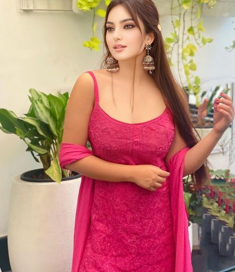 Hot Pink Indian Outfit, Chikankari Gharara, Pink Indian Suit, Pink Indian Outfit, Strappy Kurta, Tulpen Arrangements, Pink Suits Women, Aditi Budhathoki, Stylish Kurtis Design