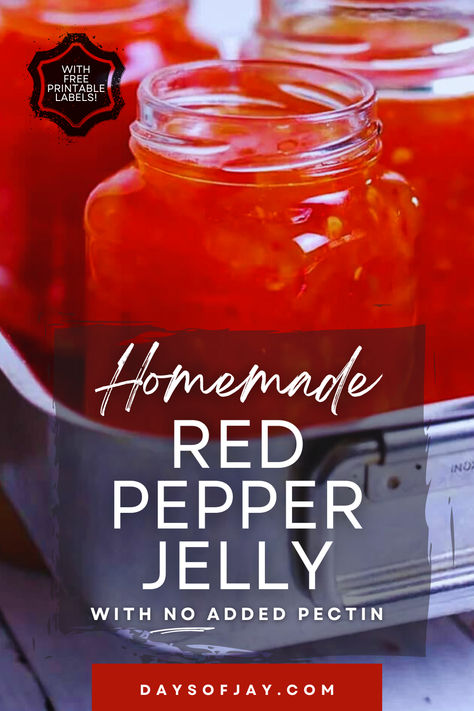 Jars of homemade red pepper jelly. Red Pepper Jelly Recipe Without Pectin, Red Pepper Jelly Recipe No Pectin, Red Pepper Chutney, Homemade Red Pepper Jelly, Red Pepper Jam Recipe, Pepper Jelly Recipe No Pectin, Sweet Red Pepper Jelly Recipe, Dr Pepper Jelly Recipe, Sweet Pepper Jelly