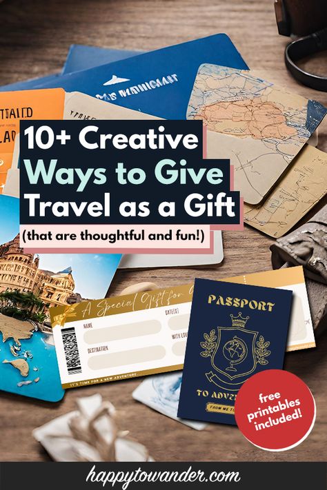 11 Creative & Thoughtful Ways to Give Travel as a Gift (Free Printables Included!) Travel Gift Wrapping Ideas, Trip Gift Surprise Diy, Trip As A Gift How To Present A, Skydiving Gift Surprise Ideas, Travel Gift Card Diy, Fun Ways To Give A Vacation As A Gift, How To Wrap A Vacation As A Gift, Travel Announcement Ideas, How To Give A Trip As A Gift