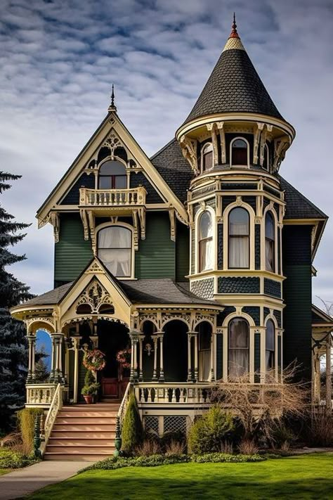 Queen Anne Victorian House Exterior, Old Vintage House Interior Design, Queen Anne House Exterior, 1920s Houses, Small Victorian Homes, Queen Anne Style House, Small Victorian House, Folk Victorian House, Queen Anne Victorian House