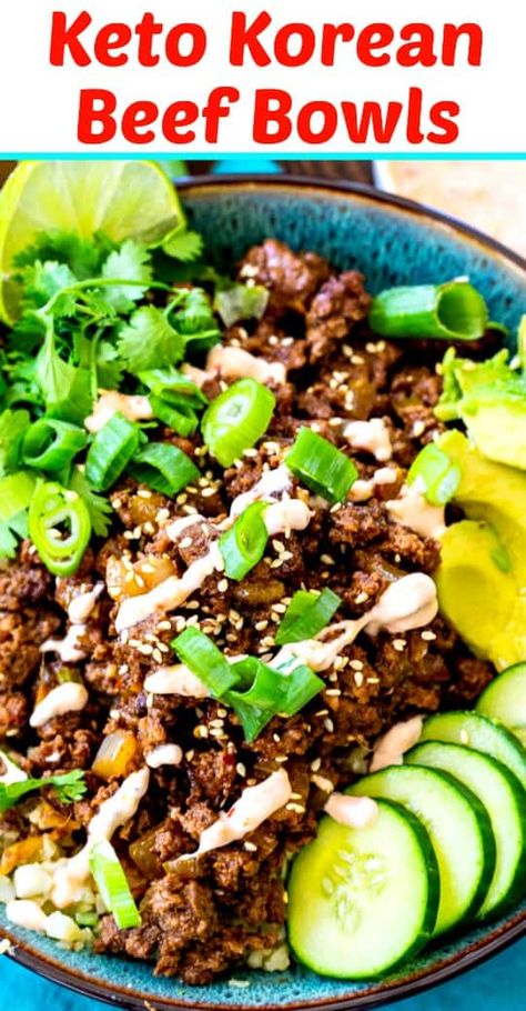 Keto Korean Beef, Keto Korean, Keto Bowls, Korean Beef Bowl, Dinner Recipes Healthy Low Carb, Keto Ground Beef, Low Carb Low Fat Recipes, Keto Beef Recipes, Keto Beef