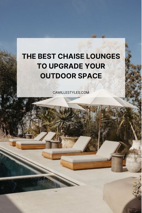 There’s nothing quite like stretching out and relaxing on a chaise lounge. That’s why I put together a list of the best outdoor chaise lounges you can buy from top retailers like Pottery Barn, West Elm, and more. Check out my poolside picks! Pool Lounge Area, Pool Deck Furniture, Deck Furniture Layout, Pool Loungers, Pool Chaise Lounge, Poolside Furniture, Pool Pillow, Teak Chaise Lounge, Patio Floor